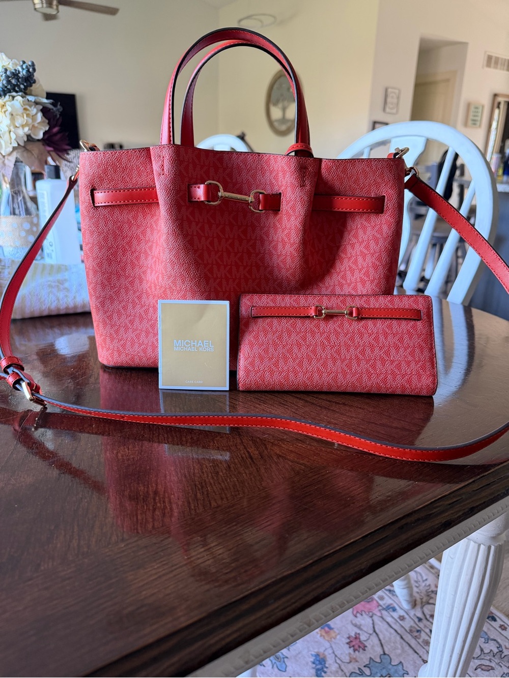 Michael Kors Coral-Red Tote with Matching Wallet